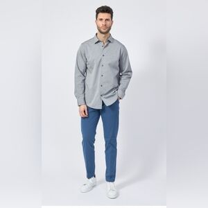 Armani Exchange Gray Herringbone Button-Up Shirt